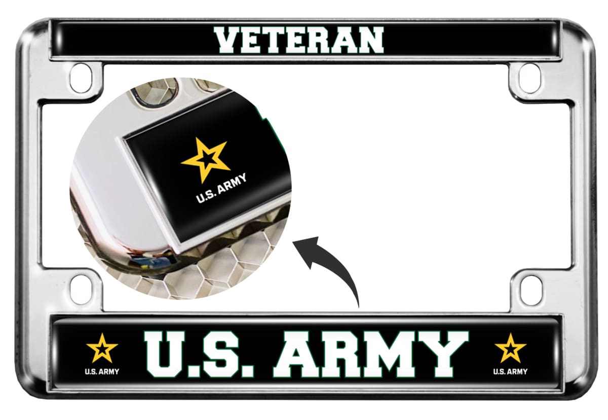 U.S. Army Veteran with Star Logo - Motorcycle Metal License Plate Frame